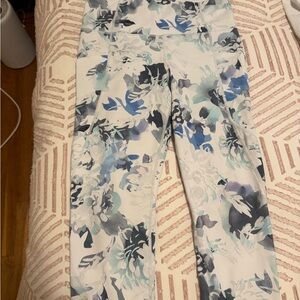 Athleta Floral Print Leggings - Blue and White